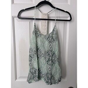 Rip Curl Women’s Size S Green/White Geometric Spaghetti Strap Cami Crochet Back